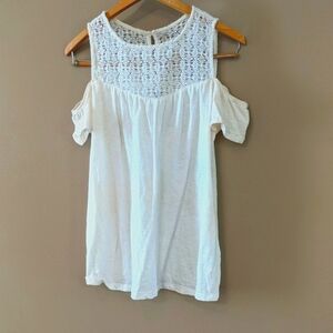 Old Navy White Cold Shoulder Lacey Top